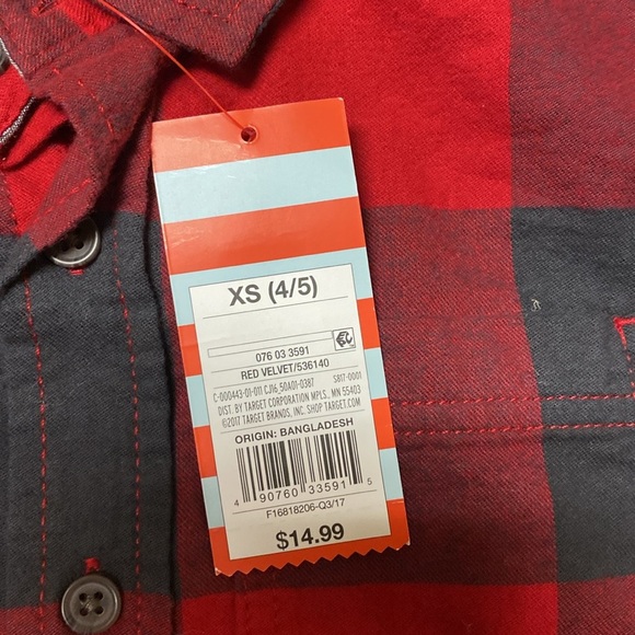 Cat & Jack Long Sleeve Button Down Shirt Red and Gray Size XS 4/5 NWT - Picture 3 of 3